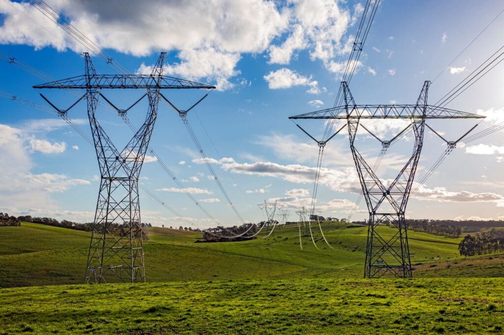Power transmission lines across rural farmland for ACHM cultural heritage and project assessment context